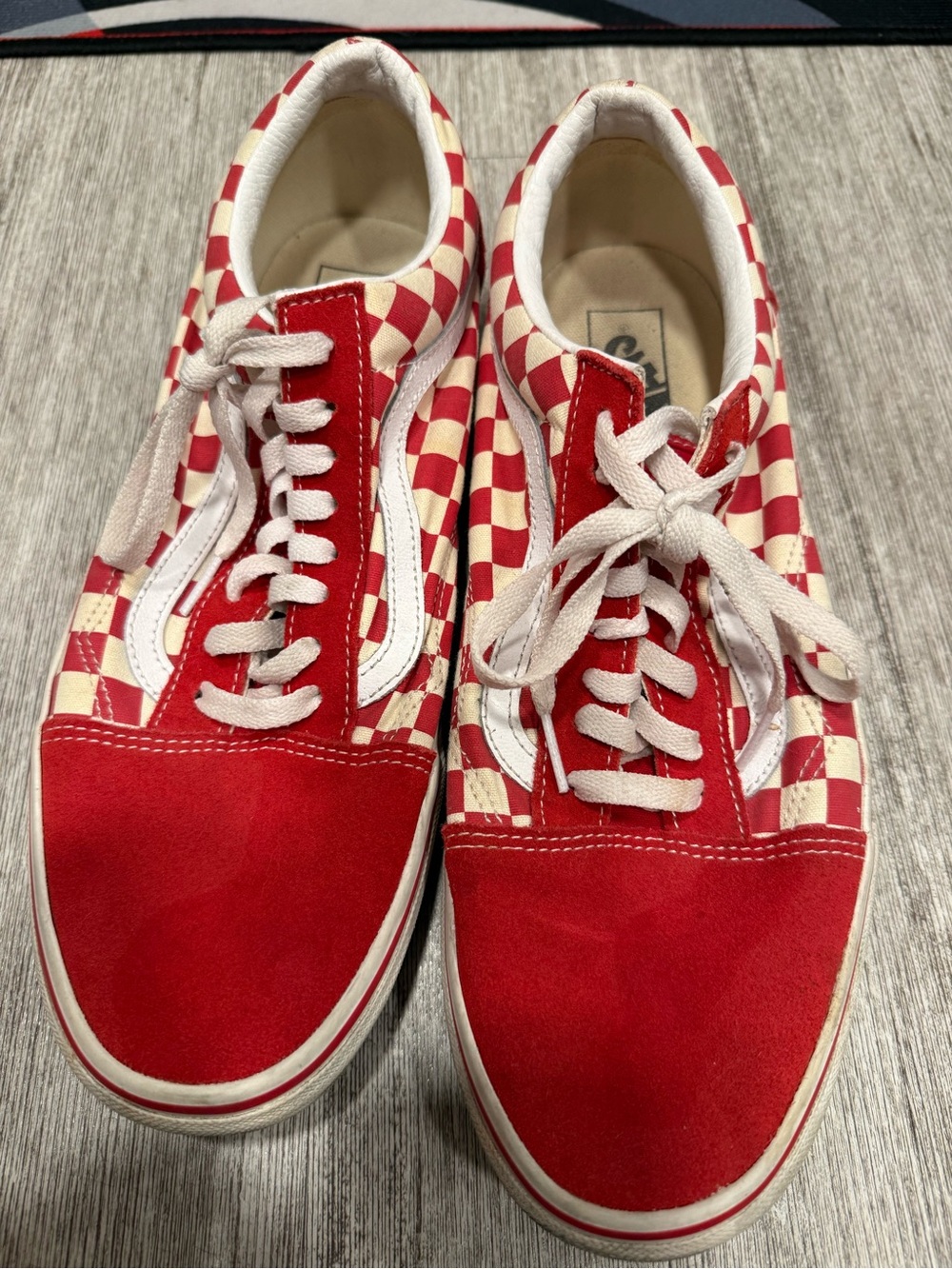 Vans Red & Cream Checkerboard Low-Top Skate Sneakers